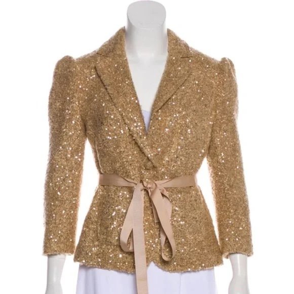 Robbi & Nikki by Robert Rodriguez Jackets & Blazers - Robbi & Nikki Gold/Sand Sequin Boucle' Bling Blazer/Jacket - POCKETS